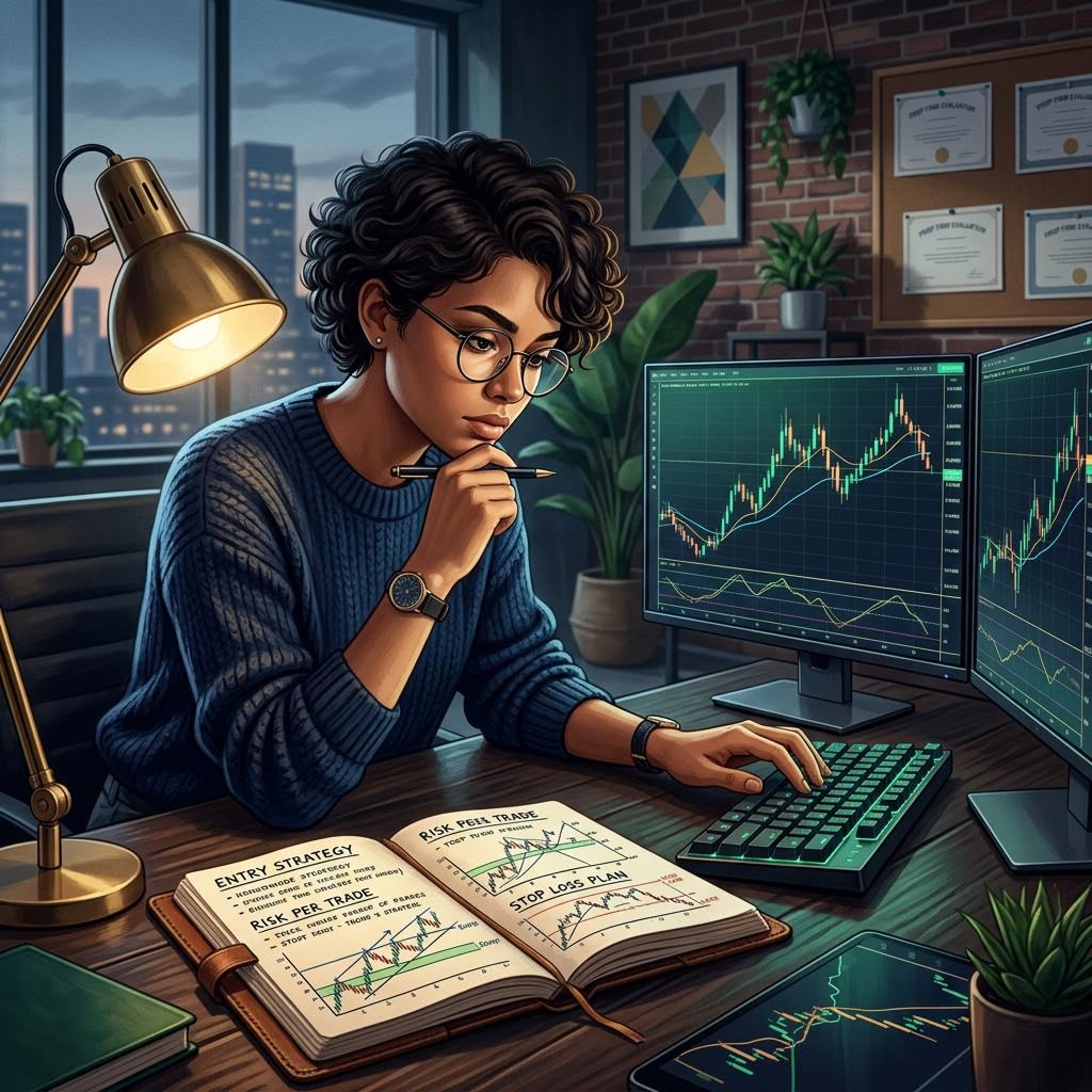 Trader climbing toward a funded account goal on a beginner-friendly path
