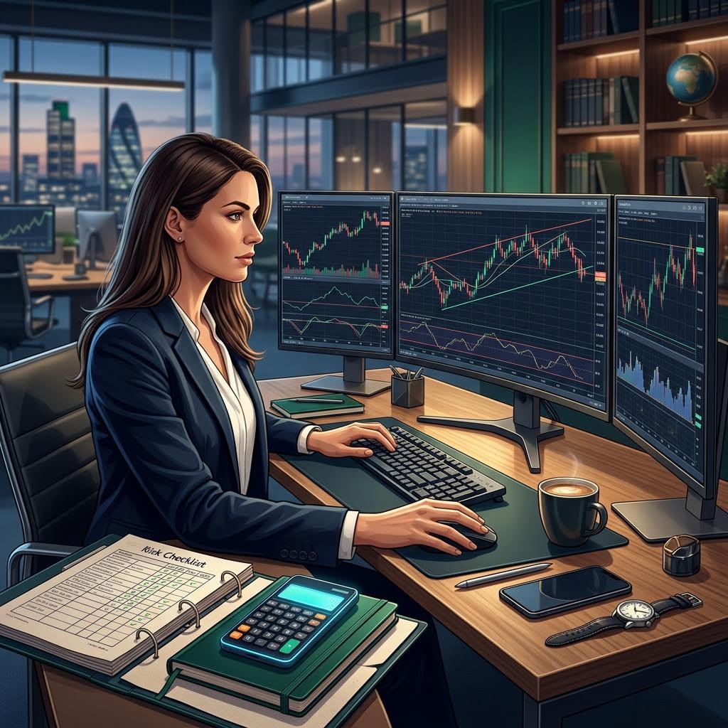 Professional trader reviewing a plan for an FTMO challenge