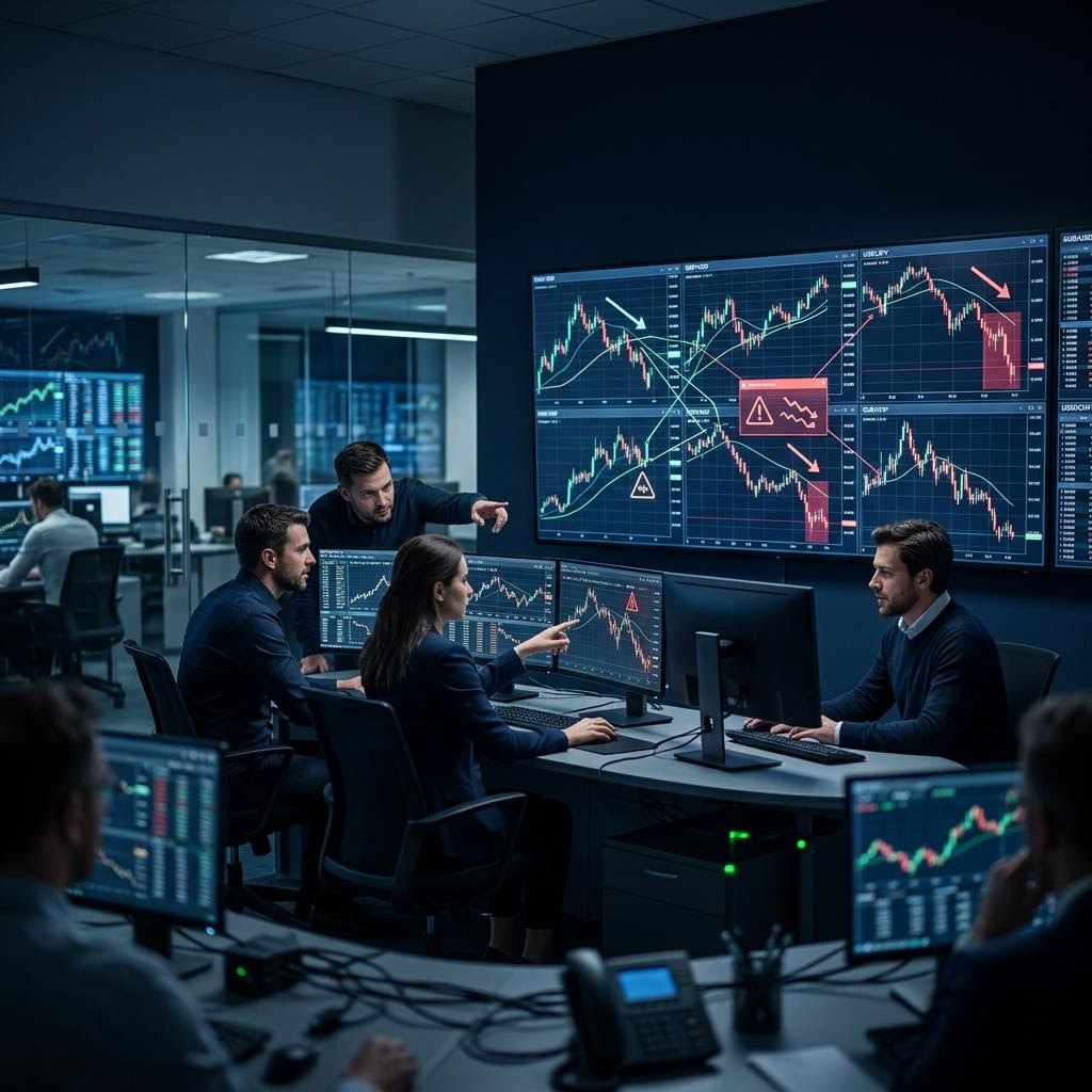 Domino effect illustrating correlated trades and combined prop firm risk
