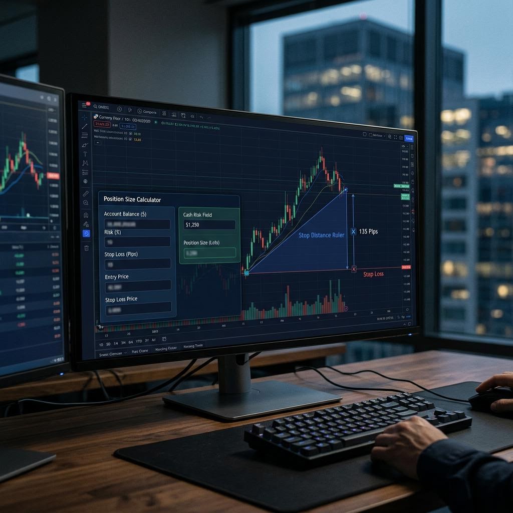 Position sizing blocks representing challenge trade risk calculation