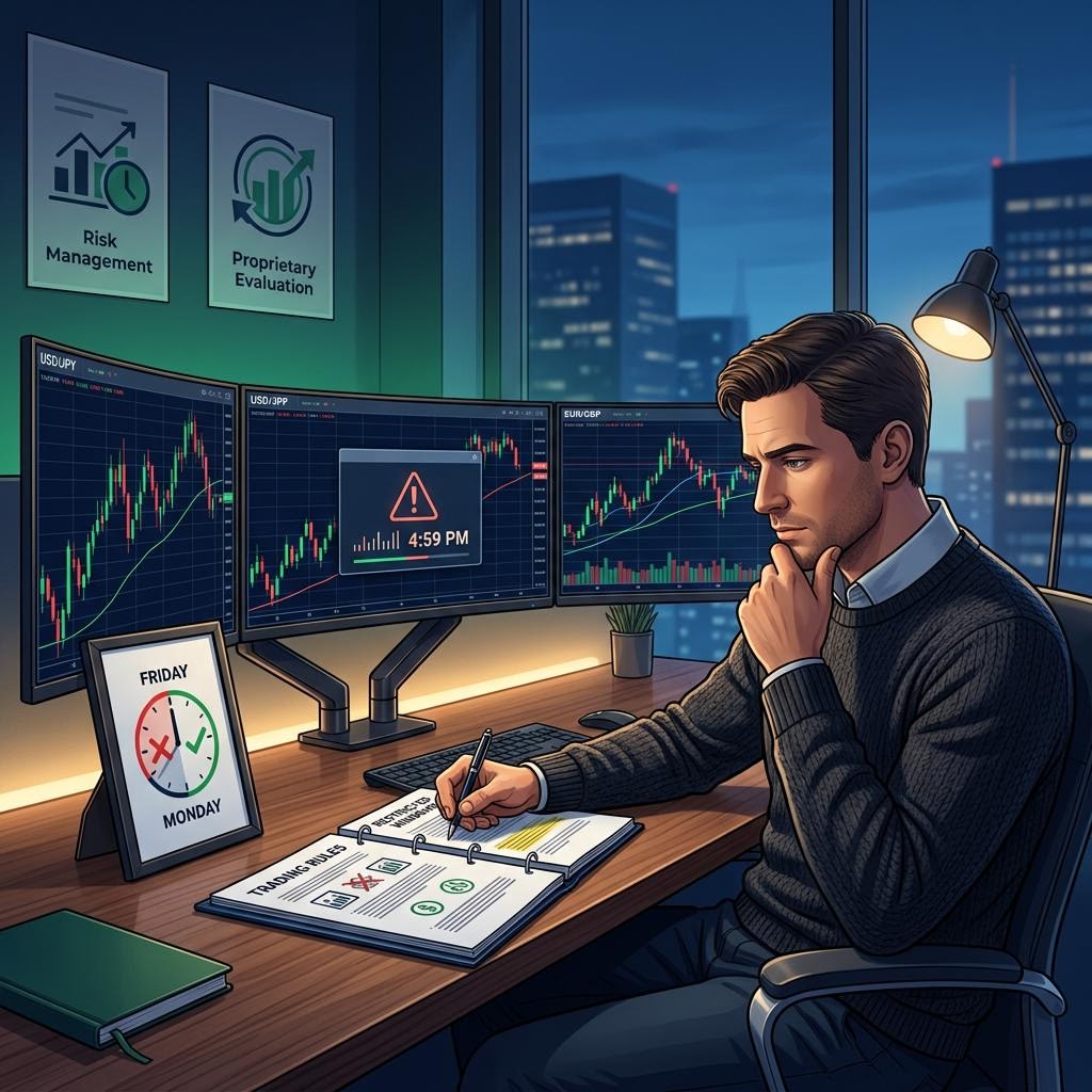 Market storm representing news volatility and restricted prop firm trading windows